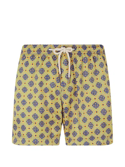 Peninsula Swimwear Pantelleria Geometric-print Drawstring-fastening Swim Shorts In Yellow