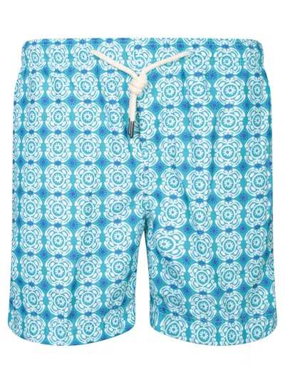 Peninsula Swimwear Patterned Blue And White Boxer Swim Shorts