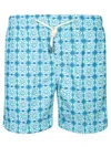Peninsula Swimwear Patterned Blue And White Boxer Swim Shorts In Blue