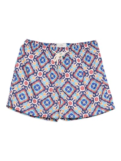 Peninsula Swimwear Patterned Drawstring Swim Shorts In Blue
