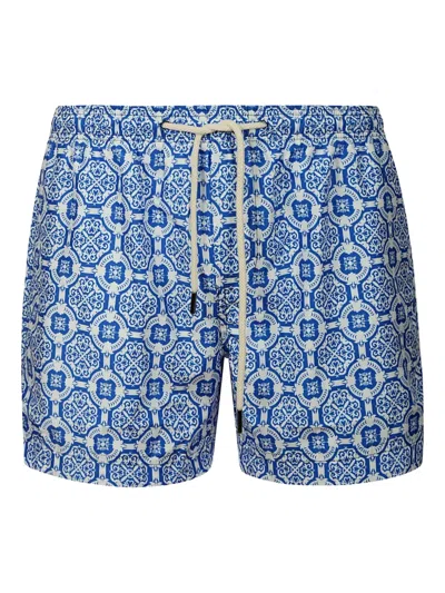 Peninsula Swimwear Patterned Drawstring Swim Shorts In Blue