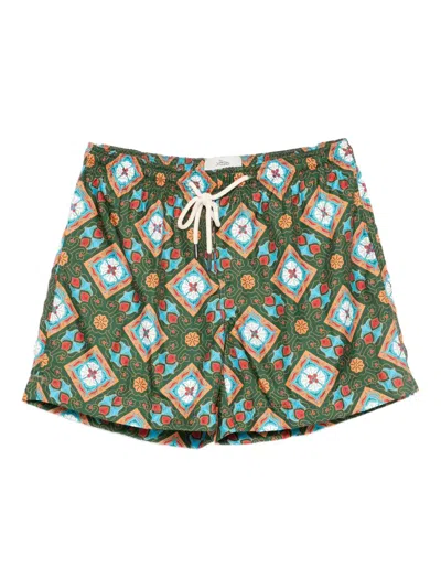 Peninsula Swimwear Patterned Drawstring Swim Shorts In Green