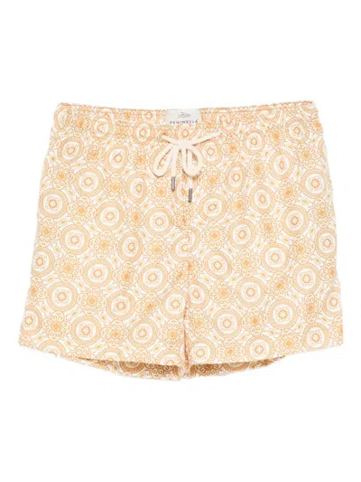 Peninsula Swimwear Patterned Drawstring Swim Shorts In Yellow