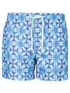 PENINSULA SWIMWEAR PATTERNED SWIM SHORTS IN BLUE/YELLOW