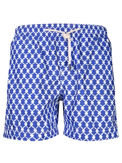 Peninsula Swimwear Patterned Blue/white Boxer Swim Shorts