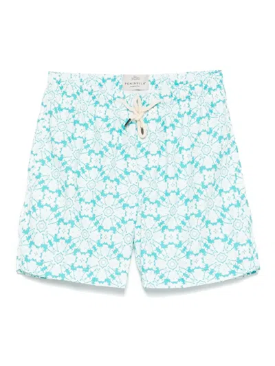 Peninsula Swimwear Printed Swim Shorts In Blue
