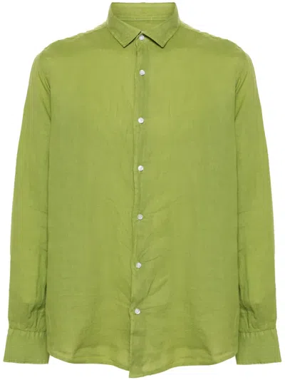 Peninsula Swimwear Spread-collar Linen Shirt In Green