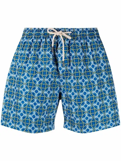 Peninsula Swimwear Tile-print Drawstring-waist Swim Shorts In Blue