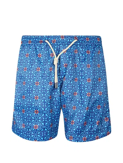 Peninsula Swimwear Vendicari Geometric-print Drawstring Swim Shorts In Blue