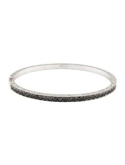 Pre-owned Penny Preville 18k 1.89ctw Black Diamond Engraved Bangle, 6.5" In Multi