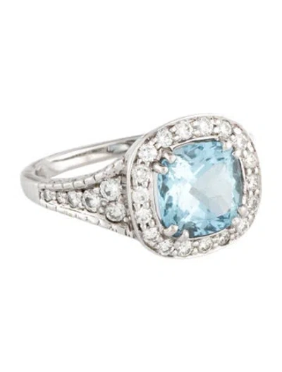 Pre-owned Penny Preville 18k 2.15ct Aquamarine & Diamond Cocktail Ring In Multicolor