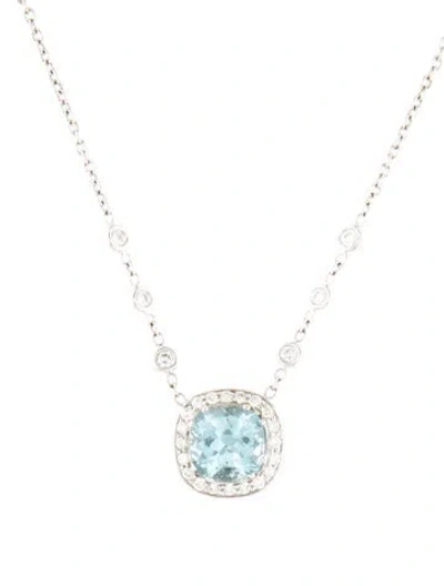 Pre-owned Penny Preville 18k 2.79ct Aquamarine & Diamond Pendant Necklace, 16.5" In Multicolor