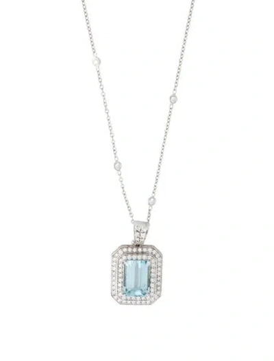 Pre-owned Penny Preville 18k Aquamarine & Diamond Art Deco Enhancer Pendant Necklace, 36" In Multi