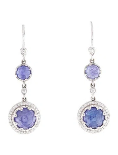 Pre-owned Penny Preville 18k Tanzanite & Diamond Drop Earrings In Multi