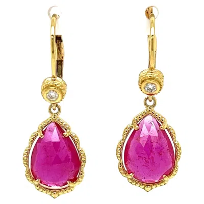 Pre-owned Penny Preville Pink Sapphire And Diamond Gold Drop Designer Earrings Fine Estate Jewelry