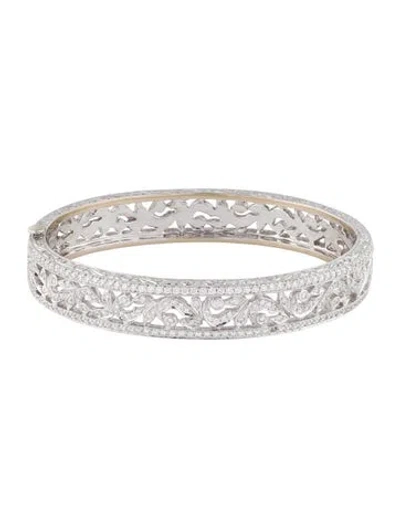 Pre-owned Penny Preville Vintage 18k 1.65ctw Diamond Filigree Hinged Bangle, 6.25" In Multi