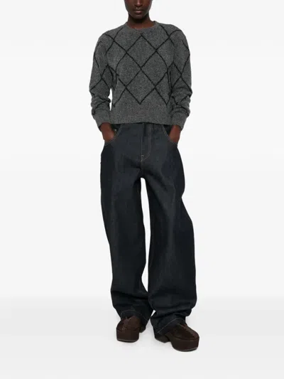 Pennyblack Argyle Sequin-embellished Sweater In Gray