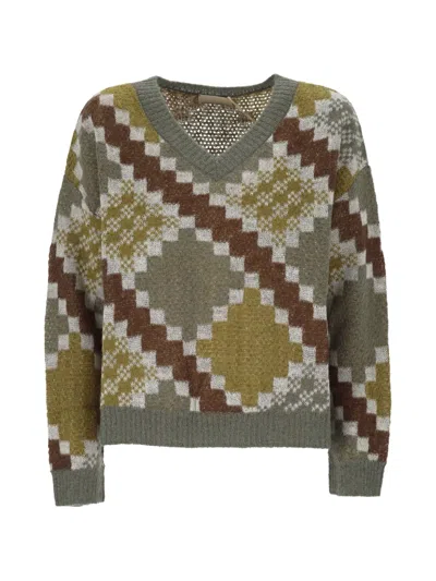 Pennyblack Argyle-knit V-neck Sweater In Multi
