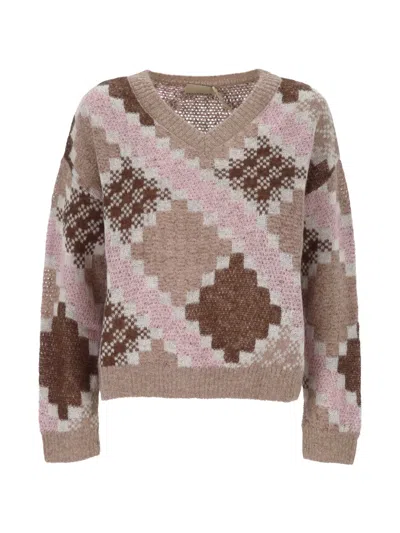 Pennyblack Argyle-knit V-neck Sweater In Multi