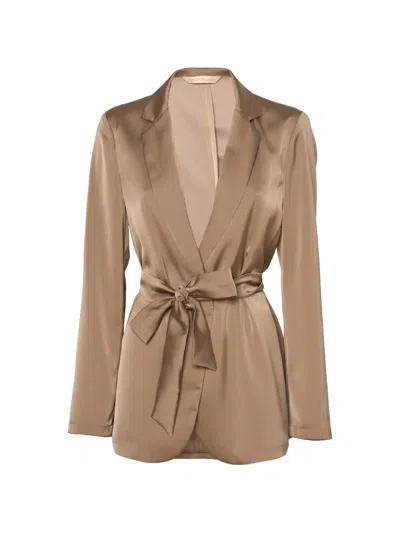 Pennyblack Belted Satin-finish Jacket In Brown