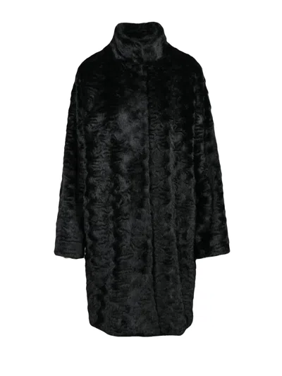Pennyblack Black Polyester Faux Fur Coat