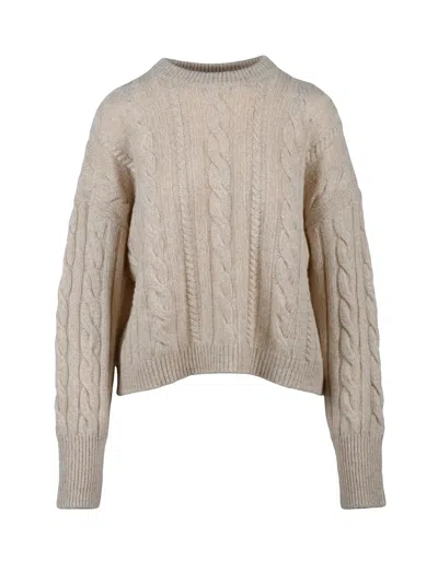 Pennyblack Cable Knit Crewneck Sweater With Timeless Design In Neutral