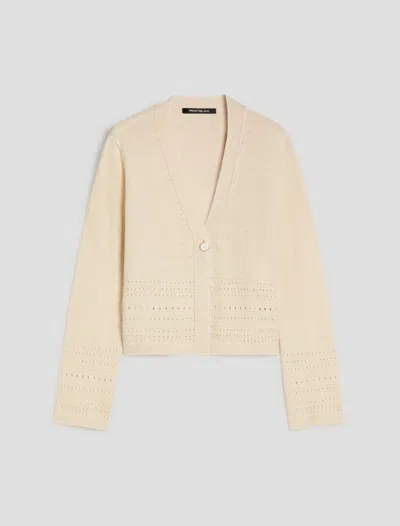 Pennyblack Cardigan In Pure Linen Perforated Ivory Woman In Neutral