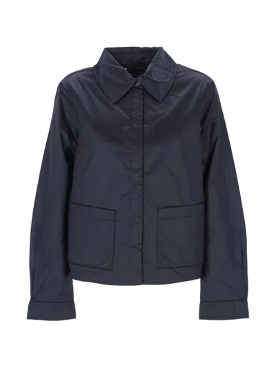 Pennyblack Concealed-fastening Patch-pocket Padded Cropped Jacket In Blue