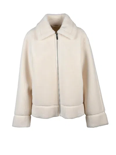 Pennyblack Plush Textured Jacket With Zip Closure And Functional Pockets In Neutral