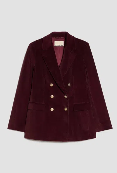 Pennyblack Double-breasted Jacket In Velvety Burgundy Woman In Brown