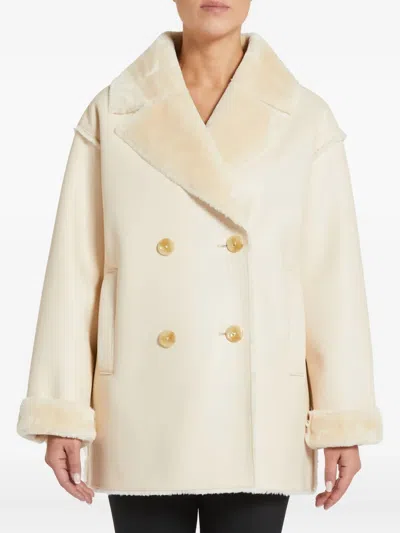 Pennyblack Faux-fur Collar Double-breasted Coat In Neutral