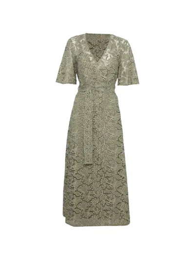 Pennyblack Floral-lace Belted Dress In Green