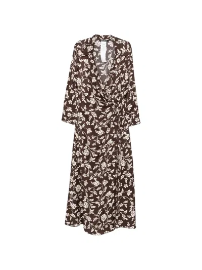 Pennyblack Floral-print Midi Dress In Brown