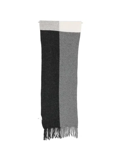 Pennyblack Fringed Colour-block Scarf In Gray