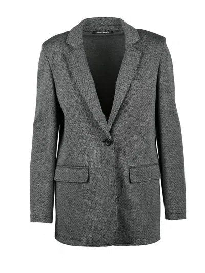 Pennyblack Herringbone Knit Blazer With Single-button Closure In Gray