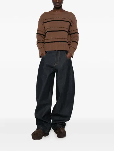 Pennyblack Horizontal-stripe Boat-neck Sweater In Brown