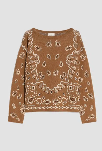 Pennyblack Knit Jacquard Pattern Paisley Woman Tobacco In Brown