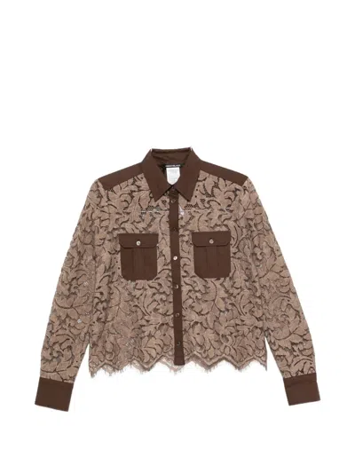 Pennyblack Lace-overlay Panelled Shirt In Brown