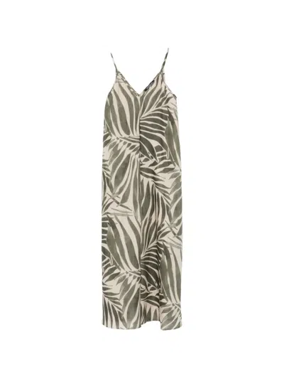Pennyblack Leaf-print V-neck Midi Dress In Neutral