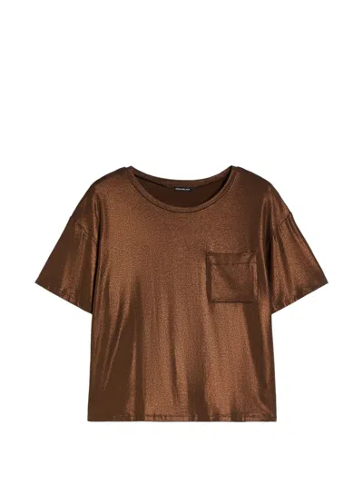 Pennyblack Metallic-effect Pocket T-shirt In Brown