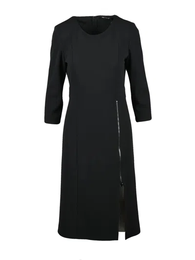 Pennyblack Midi Dress With Three-quarter Sleeves And Vertical Zipper Detail In Black