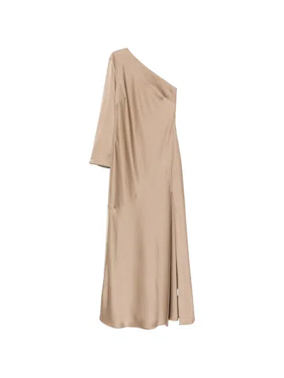Pennyblack One-shoulder Slit Maxi Dress In Neutral