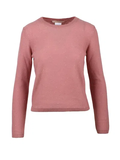 Pennyblack Pink Rhinestone Shimmer Wool-blend Crewneck Sweater