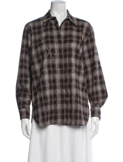 Pre-owned Pennyblack Plaid Print Long Sleeve Top In Brown