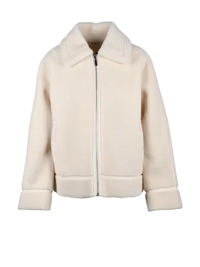 Pennyblack Plush Textured Jacket With Zip Closure And Functional Pockets In Neutral
