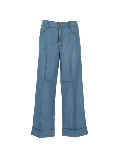 Pennyblack Pressed-crease Turned-up Jeans In Blue