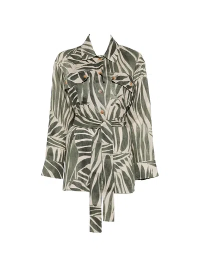 Pennyblack Print Belted Shirt In Green
