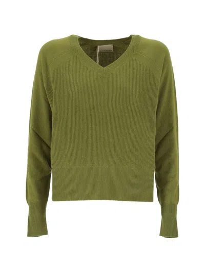 Pennyblack Ribbed-knit V-neck Sweater In Green