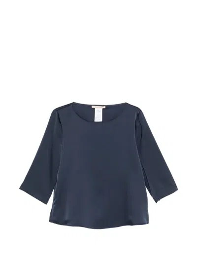 Pennyblack Satin-finish Three-quarter Sleeve Blouse In Blue