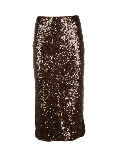 Pennyblack Sequined Midi Skirt With Fitted Silhouette And Back Slit In Burgundy